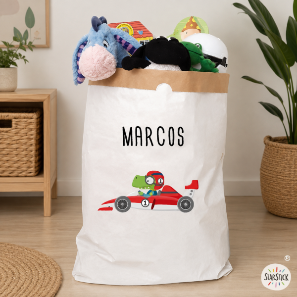 Saco organizador de papel - Coche con dinosaurio