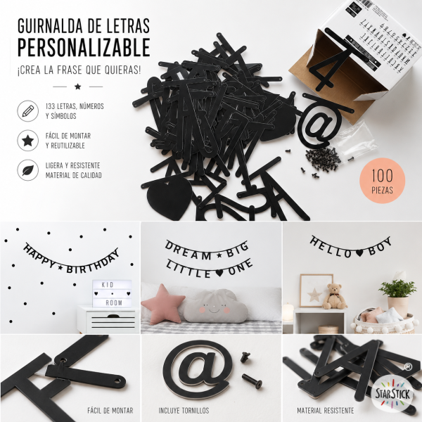 Guirnalda de letras negras - Letter Banner - Decoración bebé