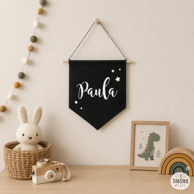 Banderí de roba personalitzable - Color blanc i lletra clàssic - Decoració infantil