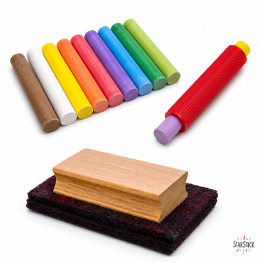 Coloured chalks, chalk holders and eraser - Slate pack