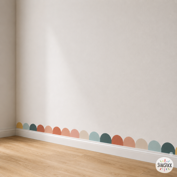 Cenefa adhesiva arcos scallops multicolor estilo boho para pared infantil