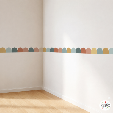 Cenefa adhesiva arcos scallops multicolor estilo boho para pared infantil