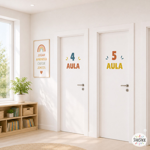 Autocollant personnalisé pour signalisation d’écoles et d’instituts | Numéro avec texte style boho