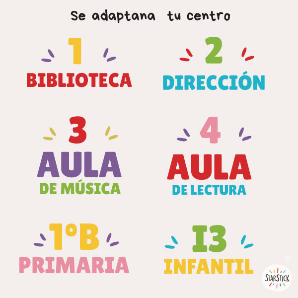 Vinilo personalizado para señalización de colegios e institutos | Número con texto de colores