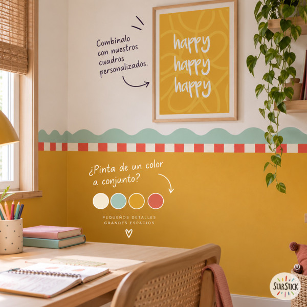 Cenefa adhesiva de ondas y rayas de colores para decoración de paredes