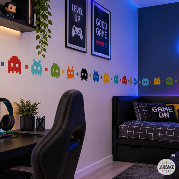 Cenefa gamer autoadhesiva | Decoración habitaciones juveniles