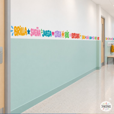 Bande adhésive éducative avec mots et couleurs pour décorer les murs des salles de classe et des écoles