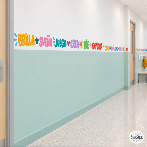 Educational adhesive border with words and colours for decorating classroom and school walls