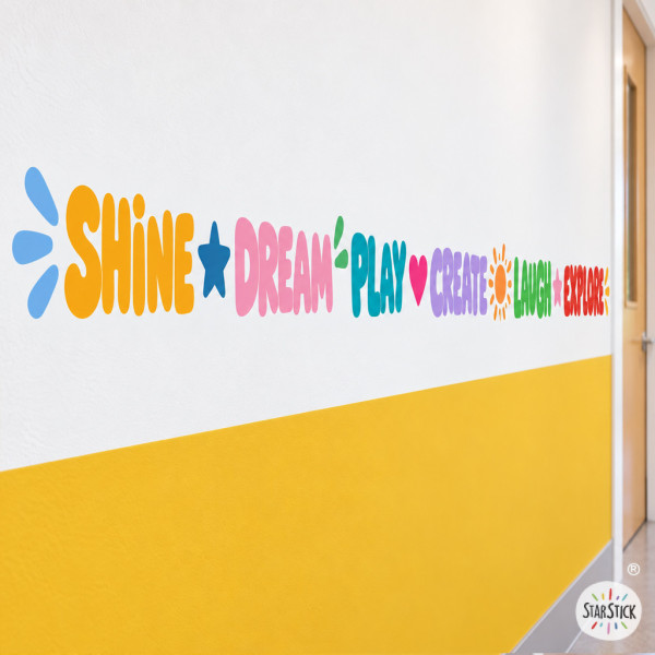 Bande adhésive éducative avec mots et couleurs pour décorer les murs des salles de classe et des écoles