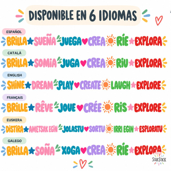 senefa educativa adhesiva amb paraules i colors per decorar parets d’aules i escoles