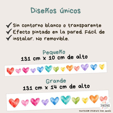 Cenefa decorativa con corazones de colores | Decoración habitaciones de niña