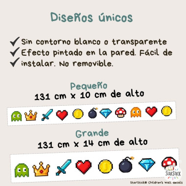 Cenefa decorativa con elementos gamer Retro | Decoración juvenil