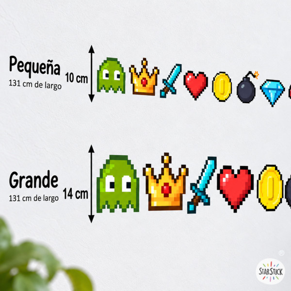 Cenefa decorativa con elementos gamer Retro | Decoración juvenil