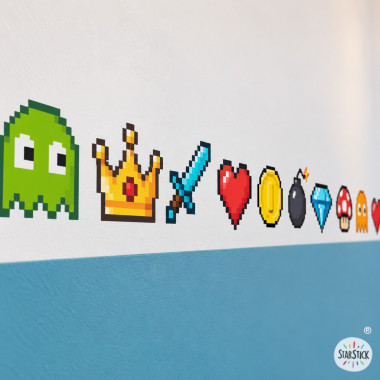 Cenefa decorativa con elementos gamer Retro | Decoración juvenil