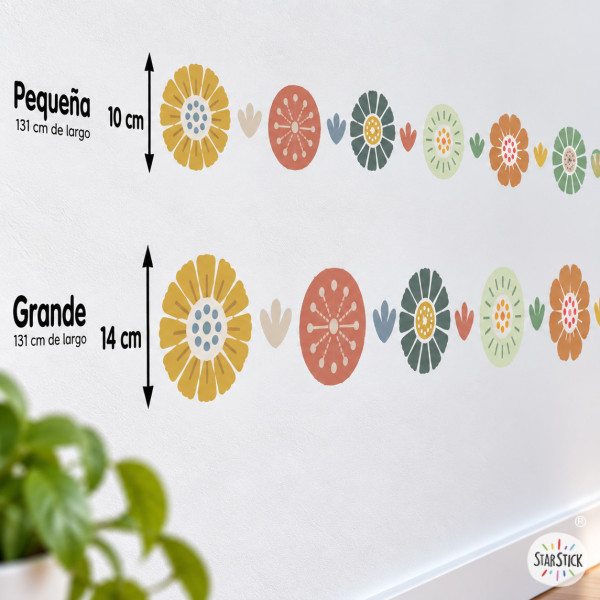 Cenefa autoadhesiva con flores en tonos Boho| Decoración infantil