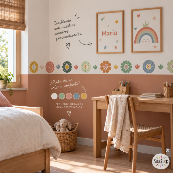 Self-Adhesive Border with Boho-Tone Flowers | Kids’ Decor