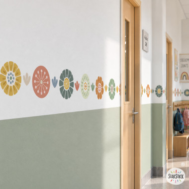 Self-Adhesive Border with Boho-Tone Flowers | Kids’ Decor