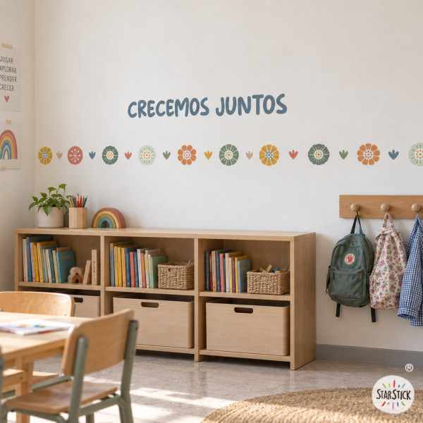 Self-Adhesive Border with Boho-Tone Flowers | Kids’ Decor