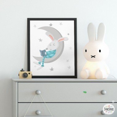 Decorative print - Bunny reading on the moon