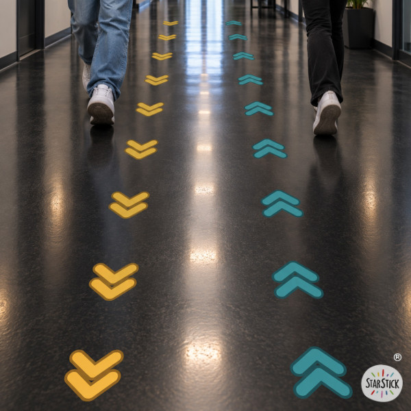 Doubles flèches adhésives pour sol personnalisables en couleur | Signalétique des espaces publics