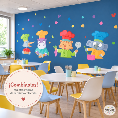 Decoración comedores escolares - Hipopótamo cocinero - Vinilos decorativos