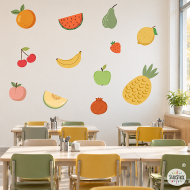 Vinil fruites - Decoració menjador escolar Montessori