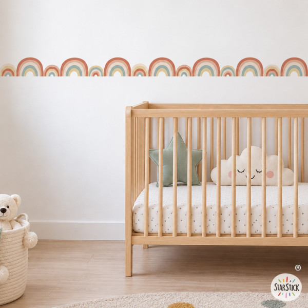 Decorative adhesive wall border with colourful rainbow for kids