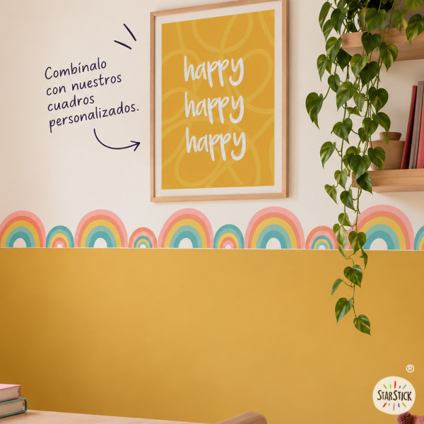 Decorative adhesive wall border with colourful rainbow for kids