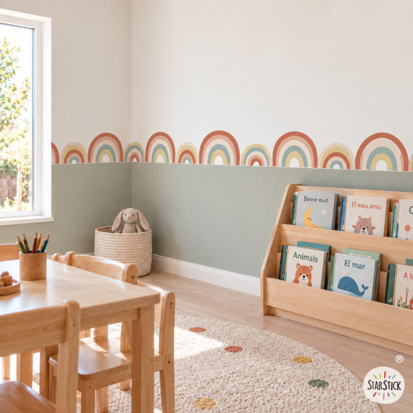 Bordure décorative adhésive pour murs avec arc-en-ciel coloré pour enfants