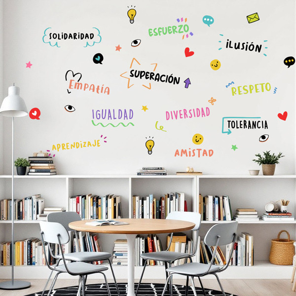 Mural con palabras de motivación y valores - Vinilos educativos para centros públicos