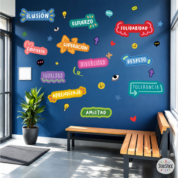 Vinil educatiu valors i motivació – Mural decoratiu per aules i escoles