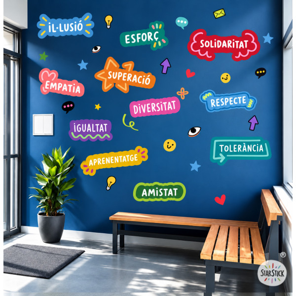 Vinil educatiu valors i motivació – Mural decoratiu per aules i escoles