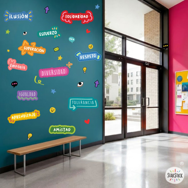 Vinil educatiu valors i motivació – Mural decoratiu per aules i escoles