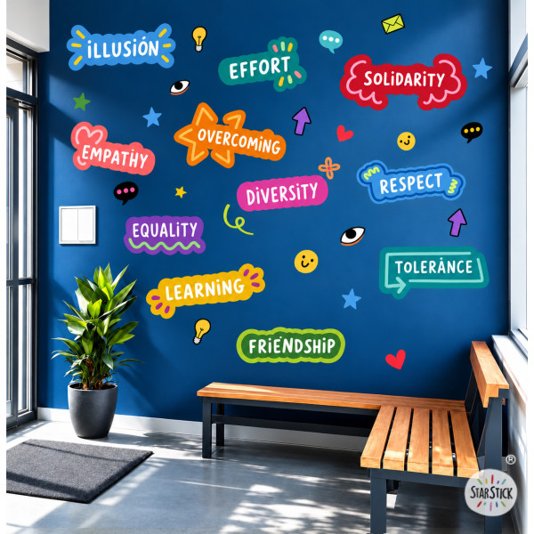 Vinil educatiu valors i motivació – Mural decoratiu per aules i escoles