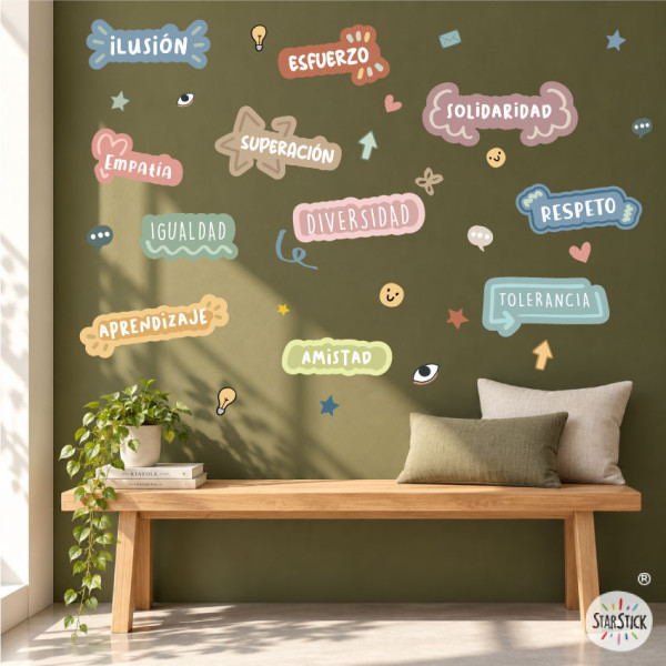 Educational sticker about values and motivation in soft colours