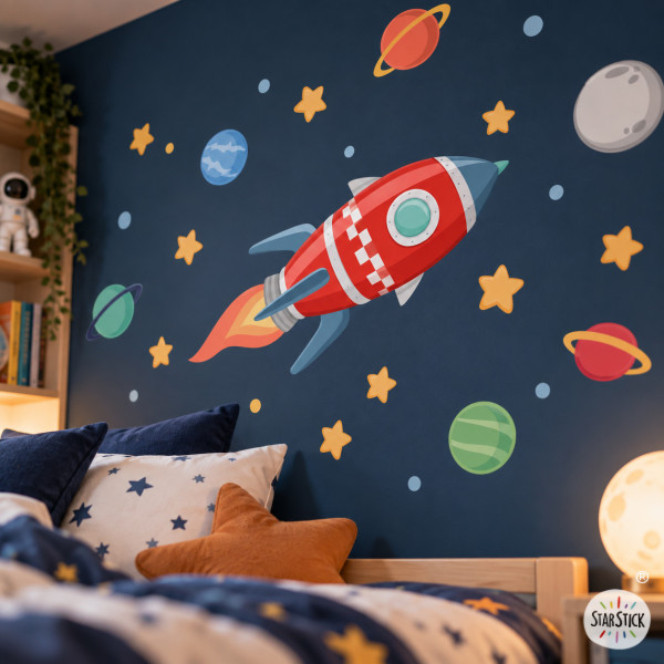 Vinilos infantiles cohete espacial – Decoración de pared para habitación de niños