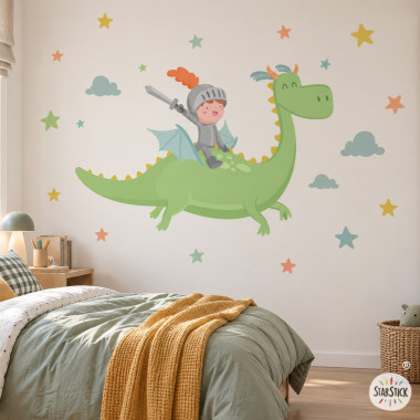 Vinilos infantiles caballero con dragón mágico – Decoración de fantasía para habitación infantil