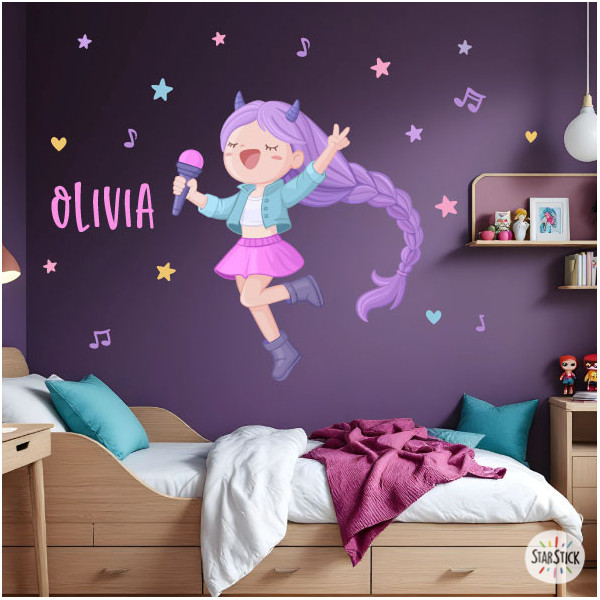 Vinilo infantil niña Guerrera K-Pop para decorar la habitación infantil