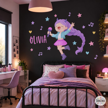 Vinilo infantil niña Guerrera K-Pop para decorar la habitación infantil