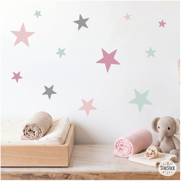 85 Estrellas combinación rosa gris - Vinilos decorativos - Decoración infantil