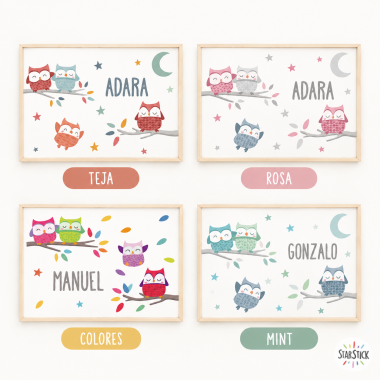 Cuadros para bebé con Búhos. Decoración infantil personalizada