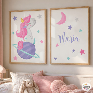 Dreamy Unicorn - Children's paintings. Personalize them with the name
