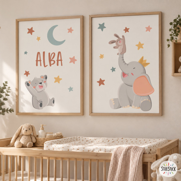 Affiches pour enfants - Animaux touchant la lune - Décoration pour enfants