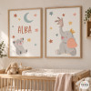 Pack de 2 quadres infantils - Animals tocant la lluna - Decoració infantil