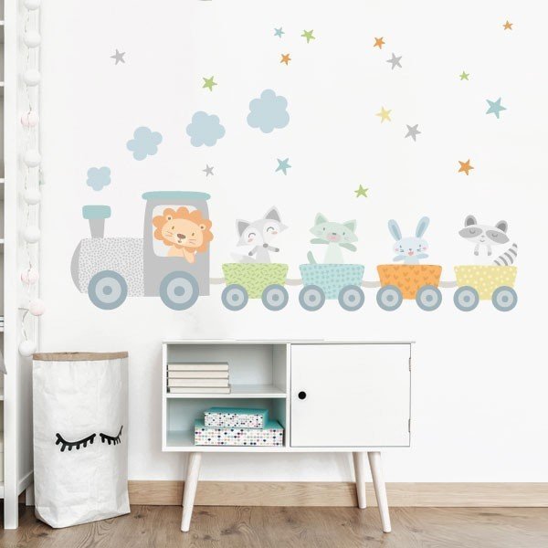Wandtattoos für babyzimmer-Zug mit tieren und konfetti - Vinyl für Kinder