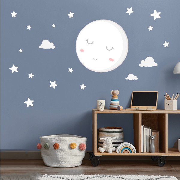 Vinilos infantiles bebé Luna llena con estrellas blancas - vinilo infantil bebé