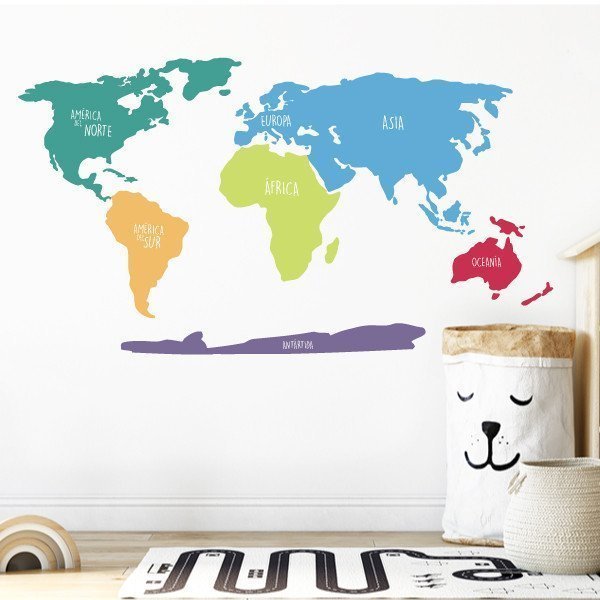 Carte du monde de couleurs - Stickers muraux