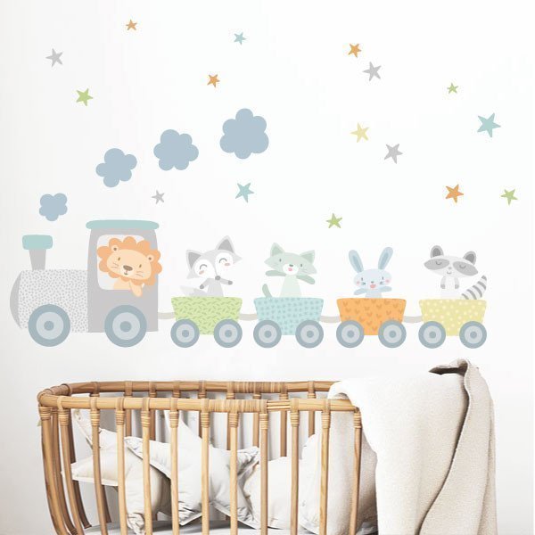 Stickers muraux chambre bébé - Train avec animaux