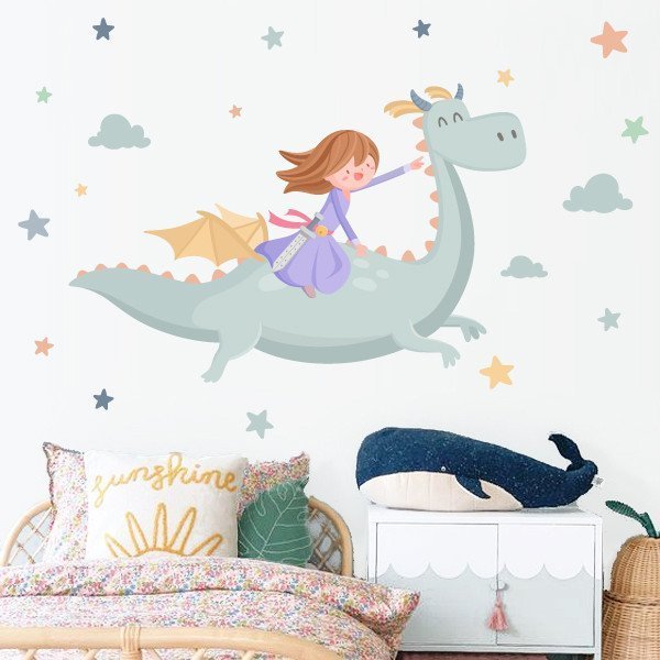 Vinilos infantiles Princesa y dragón - Decoración infantil para niñas StarStick