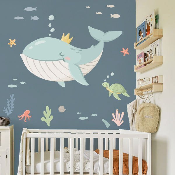 Vinilos infantiles - La ballena reina bajo del mar - Decoración para bebés